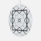 白い黒と銀の幾何学的パターン ガラスオーナメント (正面左)