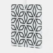 白い黒と銀の幾何学的パターン ガラスオーナメント (正面左)