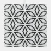 白い黒と銀の幾何学的パターン ガラスオーナメント (正面)