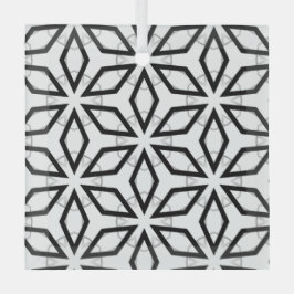 白い黒と銀の幾何学的パターン ガラスオーナメント