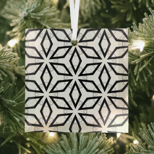 白い黒と銀の幾何学的パターン ガラスオーナメント (インサイチュ)