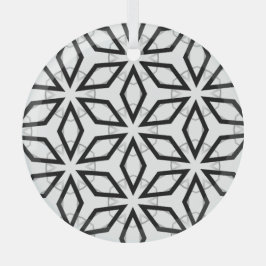 白い黒と銀の幾何学的パターン ガラスオーナメント