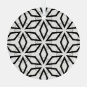 白い黒と銀の幾何学的パターン ガラスオーナメント (裏面)