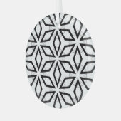 白い黒と銀の幾何学的パターン ガラスオーナメント (正面左)