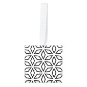 白い黒と銀の幾何学的パターン キューブオーナメント (正面)