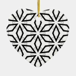 白い黒と銀の幾何学的パターン セラミックオーナメント