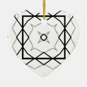 白い黒と銀の幾何学的パターン セラミックオーナメント (正面)
