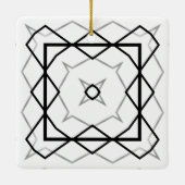 白い黒と銀の幾何学的パターン セラミックオーナメント (裏面)