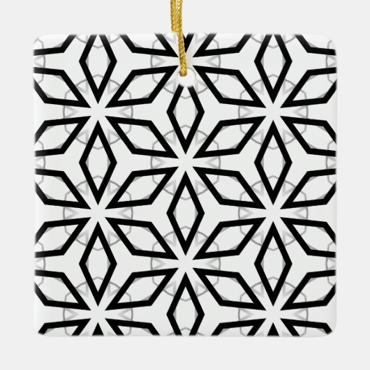 白い黒と銀の幾何学的パターン セラミックオーナメント (正面)