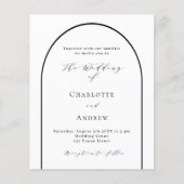 白い黒のアーチスクリプモダント結婚式招待状 (正面)