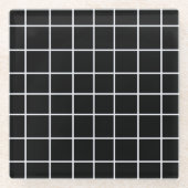 白い黒のグリッドパターン ガラスコースター (正面)