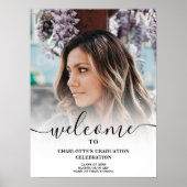白い黒のスクリプエレガントト歓迎の卒業 ポスター (正面)
