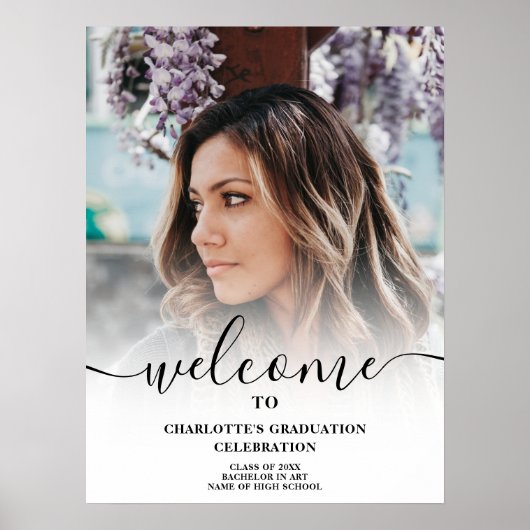 白い黒のスクリプエレガントト歓迎の卒業 ポスター (正面)