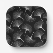 白い黒の抽象芸術デリケート離れなパターン ペーパープレート (正面)