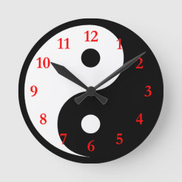 白い黒の陰陽記号（赤） ラウンド壁時計