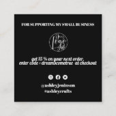 白い黒クールのレトロスクリ感謝していット順 スクエア名刺 (裏面)