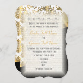 白い黒伝統的と金ゴールドのダマスクの結婚式 招待状 (正面/裏面)