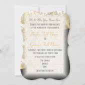 白い黒伝統的と金ゴールドのダマスクの結婚式 招待状 (正面)