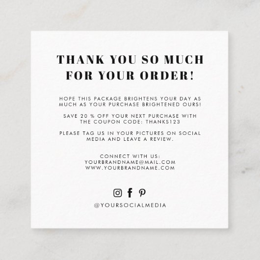 白い黒得の素晴らし味感謝していは スクエア名刺 (裏面)