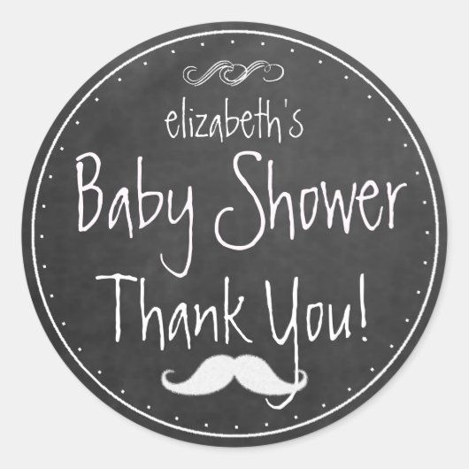 白い黒板のルックス口ひげ赤ちゃんシャワーの好意 ラウンドシール (正面)