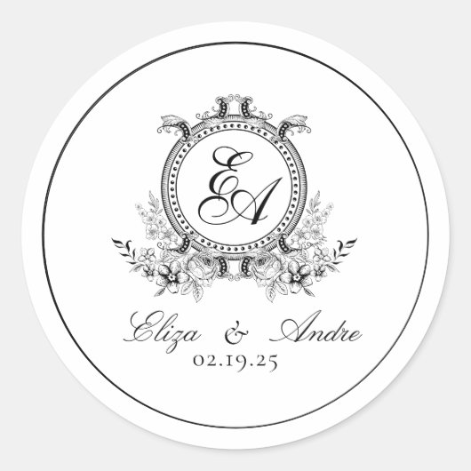 白い黒葉冠モノグラム ラウンドシール (正面)