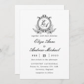 白い黒葉冠モノグラム 招待状 (正面/裏面)