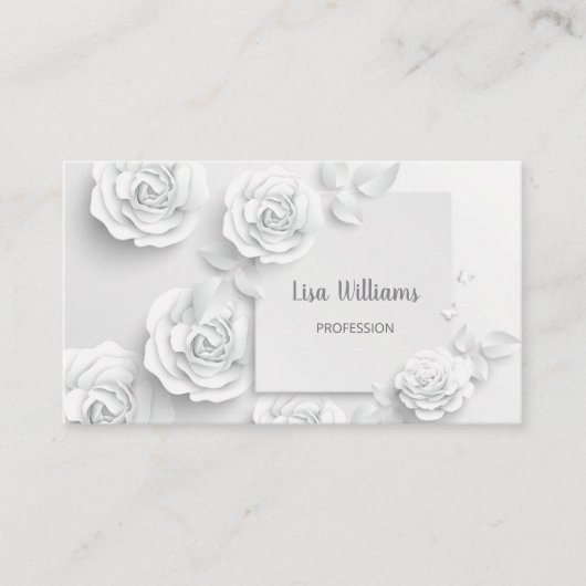 白い3Dシンプル花 名刺 (正面)