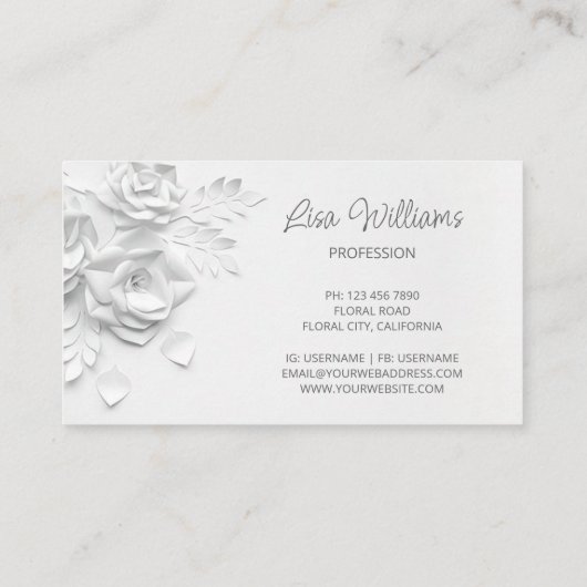 白い3Dシンプル花 名刺 (裏面)