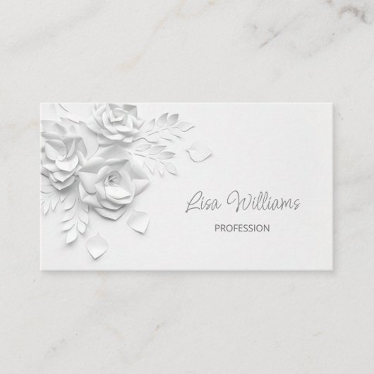 白い3Dシンプル花 名刺 (正面)