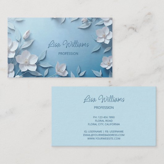 白い3Dシンプル花 名刺 (正面/裏面)