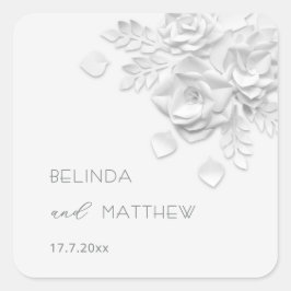 白い3Dフラワー ローズ ミニマリスト ウェディング スクエアシール