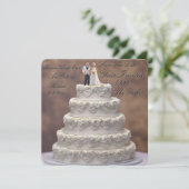白い5段のウェディングケーキと新婚夫婦のフィギュア付き セーブザデート (スタンド正面)