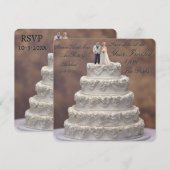 白い5段のウェディングケーキと新婚夫婦 セーブザデート (正面/裏面)