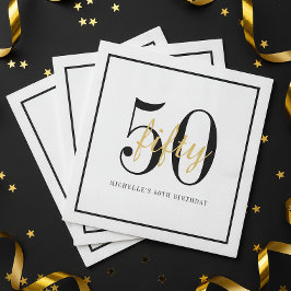 白い50歳の誕生日パーティー ブラックゴールド シック スタンダードカクテルナプキン