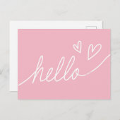白い「こんにちは」レタリング(ハートシェイプ) ポストカード (正面/裏面)