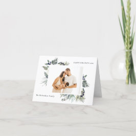 白い ほのかな 緑の クリスマスの 葉の 写真 幸せ シーズンカード