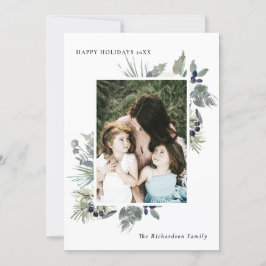 白い ほのかな 緑の クリスマスの 葉の 写真 幸せ シーズンカード