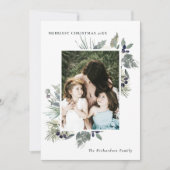 白い ほのかな 緑の クリスマスツリーの葉の写真 シーズンカード (正面)