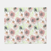 白い、ピンクの花。 フリースブランケット (正面(横))