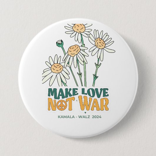 白い「愛を作るNot War」 3 in button Harris 2024 缶バッジ (正面)