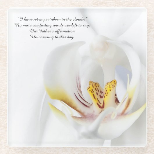 白い"虹"の蘭 ガラスコースター (正面)