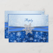 白い、銀色、青い雪の結晶 ご参加のお返事 出欠カード (正面/裏面)