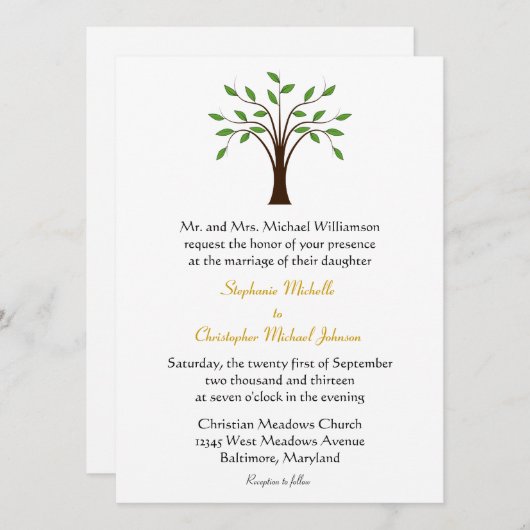 白い#2結婚式のモダンな象徴的生命の樹 招待状 (正面/裏面)