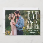 白い Eat Drink and Be Married 書道 フォト セーブザデート (正面)