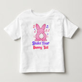 白い「Shake Your Bunny Tail」ピンクのウサギ トドラーTシャツ (正面)