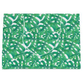 白いbに緑の葉モンテラ熱帯性の模様 ラージペーパーバッグ (正面)