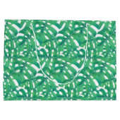 白いbに緑の葉モンテラ熱帯性の模様 ラージペーパーバッグ (裏面)