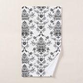 白いBathタオルセットの黒いダマスク織 バスタオルセット (ハンドタオル)