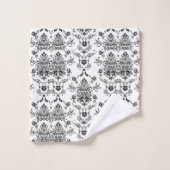 白いBathタオルセットの黒いダマスク織 バスタオルセット (ウォッシュタオル)