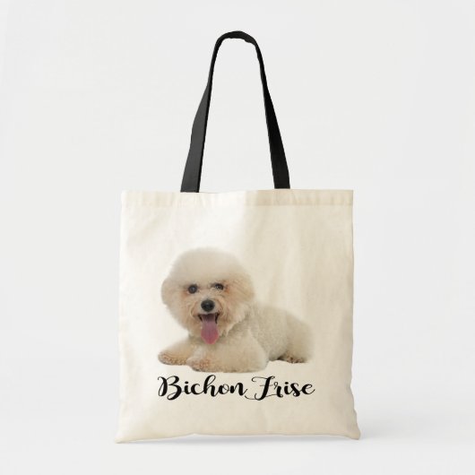 白いBichon Friseの小犬の黒愛 トートバッグ (正面)